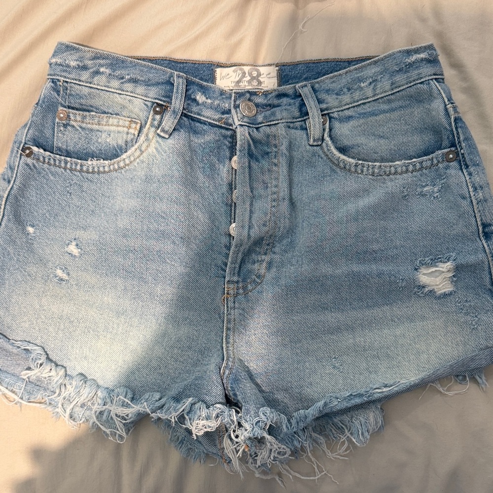 We The Free|Free People Light Blue Distressed High-Rise Denim Shorts